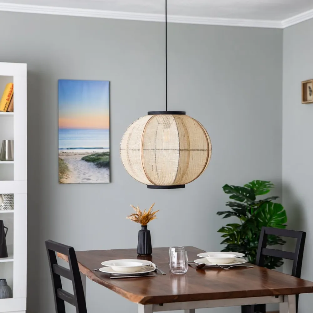 hængelampe Aurinil, træfarvet, hør, Ø 48cm, E27^Lindby Outlet