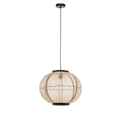 hængelampe Aurinil, træfarvet, hør, Ø 48cm, E27^Lindby Outlet