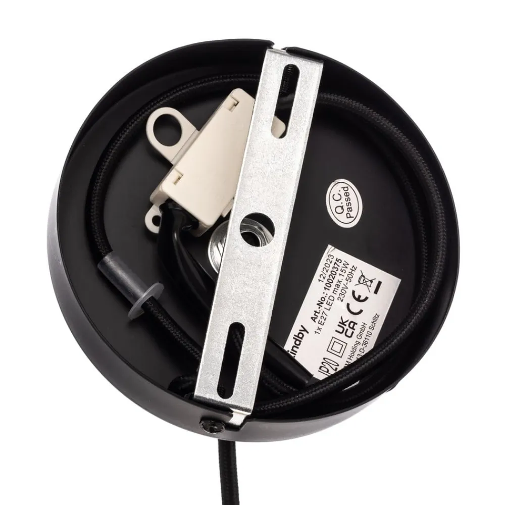 hængelampe Aurinil, træfarvet, hør, Ø 48cm, E27^Lindby Outlet