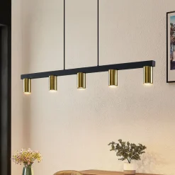 hængelampe Baliko, sort/messing, 5 lyskilder, GU10^Lindby Clearance