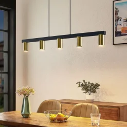 hængelampe Baliko, sort/messing, 5 lyskilder, GU10^Lindby Clearance