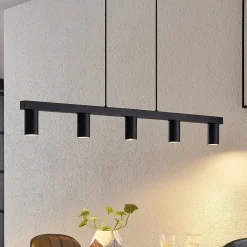 Lindby hængelampe Baliko, sort, 116 cm, 5 lyskilder, GU10