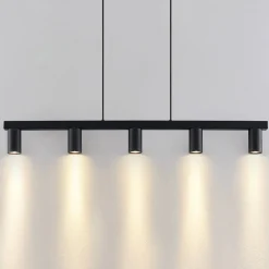 Lindby hængelampe Baliko, sort, 116 cm, 5 lyskilder, GU10