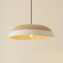 Lindby hængelampe Caliva, Ø 60 cm, beige/hvid, hampesnor