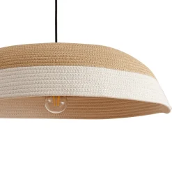 Lindby hængelampe Caliva, Ø 60 cm, beige/hvid, hampesnor