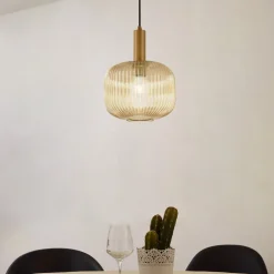 hængelampe Doroteo, 25 cm, 1 lyskilde, ravfarvet, glas^Lindby