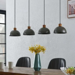 hængelampe Durbis, 116 cm, 4 lyskilder, grå, træ, E27^Lindby Online