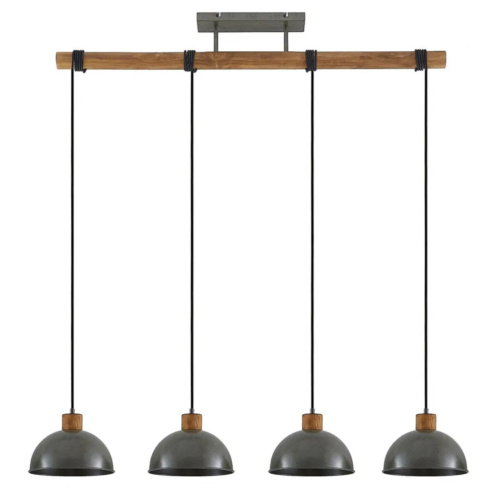 hængelampe Durbis, 116 cm, 4 lyskilder, grå, træ, E27^Lindby Online