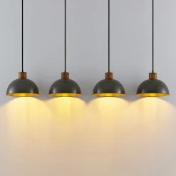 hængelampe Durbis, 116 cm, 4 lyskilder, grå, træ, E27^Lindby Online