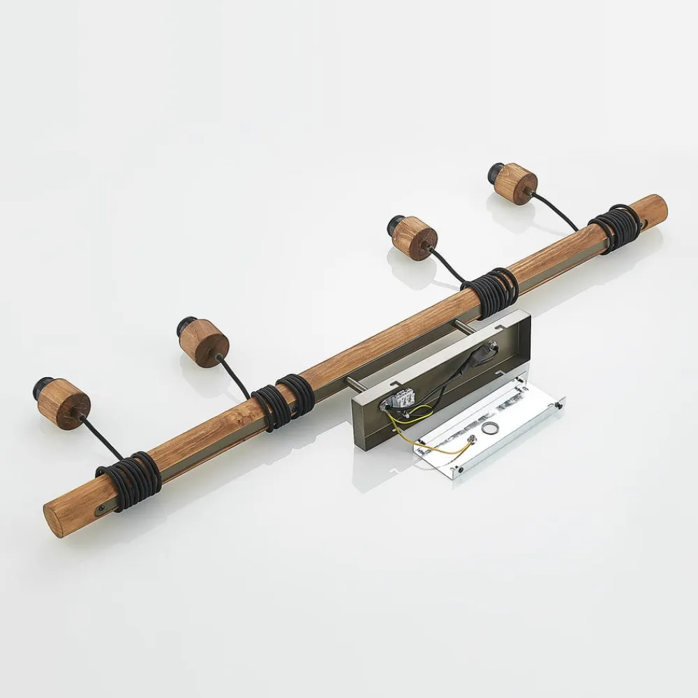 hængelampe Durbis, 116 cm, 4 lyskilder, grå, træ, E27^Lindby Online