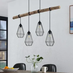 Lindby hængelampe Eldarion, 116 cm, 4 lyskilder, træ, E27