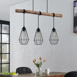 Lindby hængelampe Eldarion, 90 cm, 3 lyskilder, træ, E27