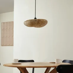 hængelampe Eleane, bambus, natur, længde 50 cm, E27^Lindby Online