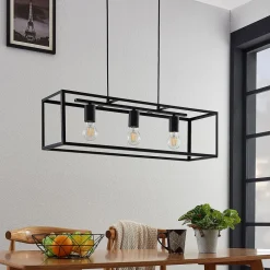 Lindby hængelampe Emily, 72 cm, sort, 3 lyskilder, metal