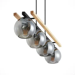 hængelampe Enrique, smoke, 4 lyskilder, glas, træ, E27^Lindby Discount
