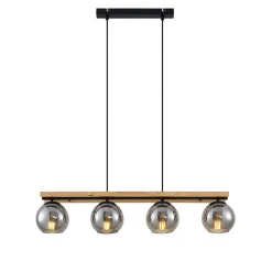 hængelampe Enrique, smoke, 4 lyskilder, glas, træ, E27^Lindby Discount