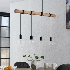 hængelampe Ferris, 4 lyskilder, 90 cm, træ, E27^Lindby Outlet
