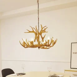 hængelampe Fibi, brun, gevir, 6 lyskilder E14^Lindby Hot