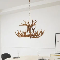 hængelampe Fibi, brun, gevir, 6 lyskilder E14^Lindby Hot