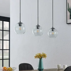 Lindby hængelampe Firano, 110 cm, 3 lyskilder, antracit, glas
