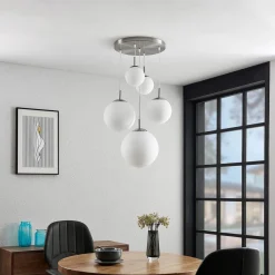 hængelampe Heleska, hvid, glas, 5 lyskilder, Ø 50 cm^Lindby Hot