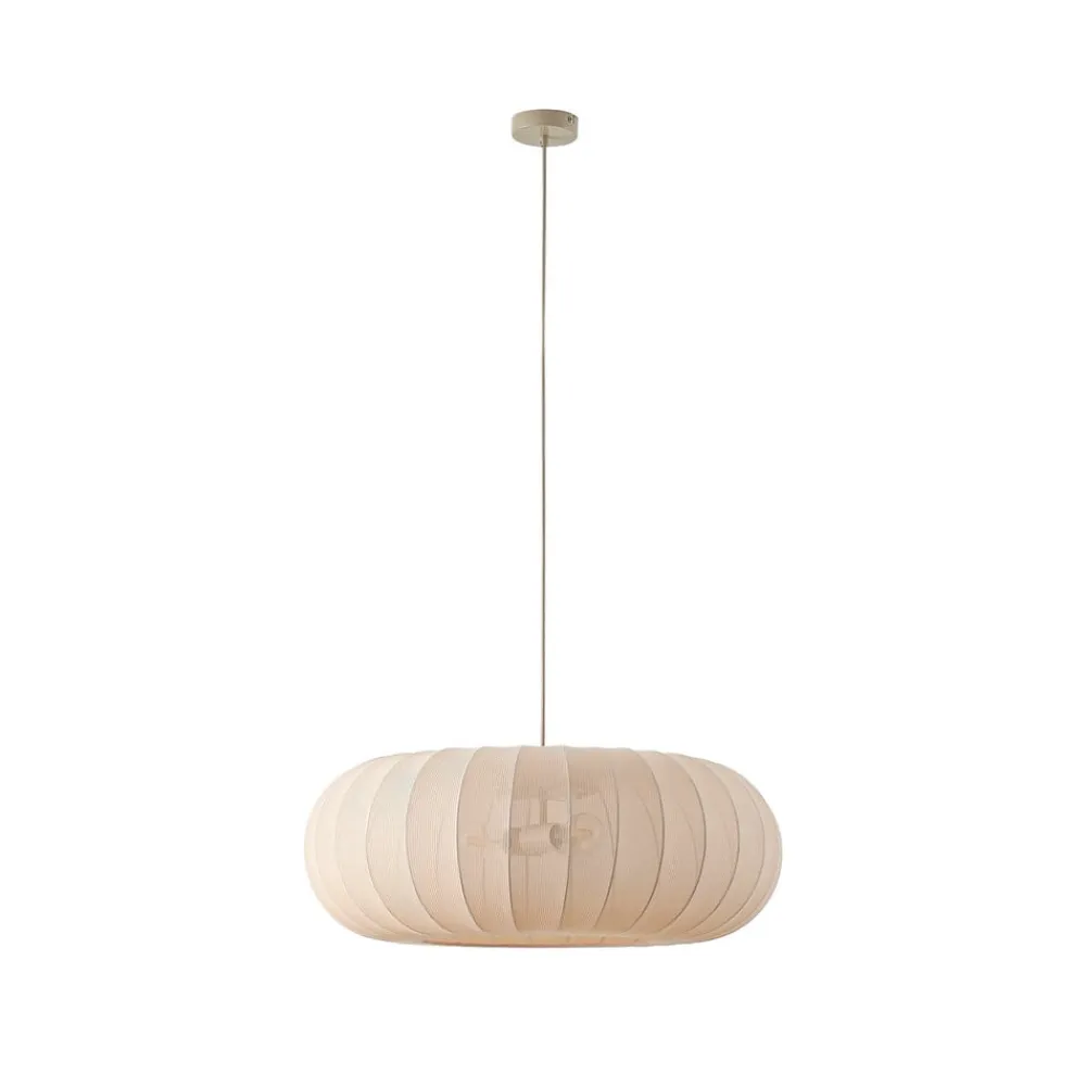 Lindby Hængelampe Helin, beige, Ø 70 cm, tekstil, 3 x E27
