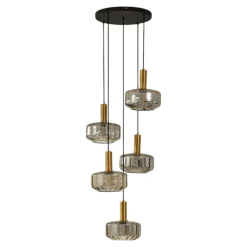 hængelampe Hildur, 5 lyskilder, røgfarvet grå, glas^Lindby Clearance