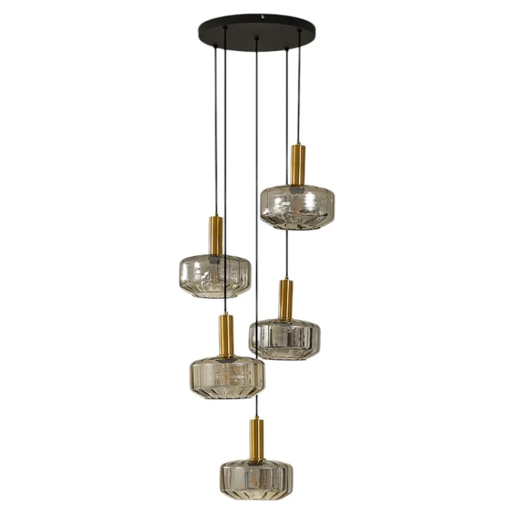 hængelampe Hildur, 5 lyskilder, røgfarvet grå, glas^Lindby Clearance