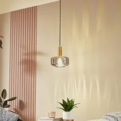 hængelampe Hildur, Ø 22 cm, 1 lyskilde, røggrå, glas^Lindby New