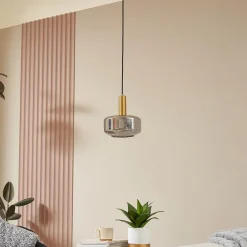 hængelampe Hildur, Ø 22 cm, 1 lyskilde, røggrå, glas^Lindby New