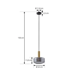 hængelampe Hildur, Ø 22 cm, 1 lyskilde, røggrå, glas^Lindby New