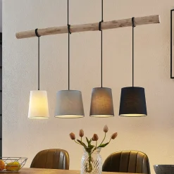 Lindby Pendellamper|Pendellamper>hængelampe Hinai, sort/grå/hvid, tekstil, 116 cm