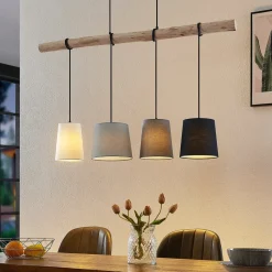 Lindby Pendellamper|Pendellamper>hængelampe Hinai, sort/grå/hvid, tekstil, 116 cm