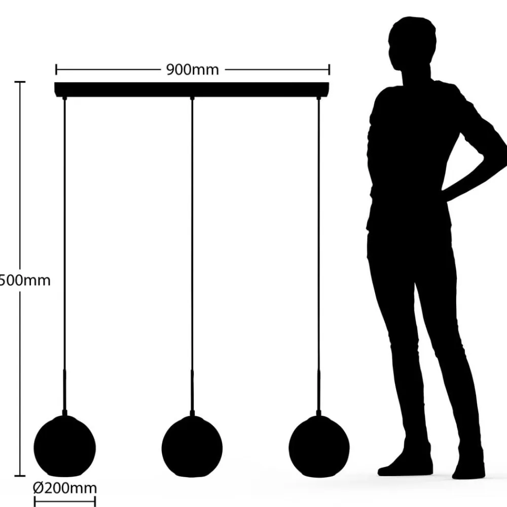 Lindby hængelampe Hiwana, røggrå, glas, 3 lyskilder