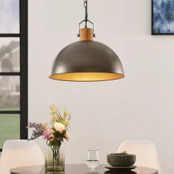 hængelampe Holgar, grøn, træ, metal, Ø 45 cm, E27^Lindby Online