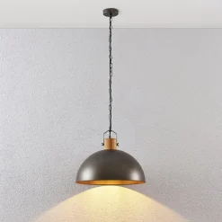 hængelampe Holgar, grøn, træ, metal, Ø 45 cm, E27^Lindby Online