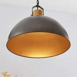 hængelampe Holgar, grøn, træ, metal, Ø 45 cm, E27^Lindby Online