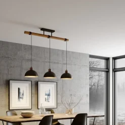 Lindby Pendellamper>hængelampe Holgar, grå, 3 lyskilder, træ, metal, E27