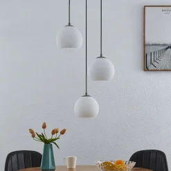hængelampe Jurian, Ø 32 cm, 3 lyskilder, nikkel/opal, glas^Lindby Sale