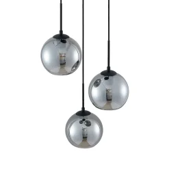 Lindby hængelampe Jurian, 32 cm, 3 lyskilder, sort/røget, glas