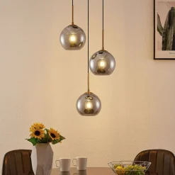 hængelampe Jurian, 32 cm, 3 lyskilder, bronze, røg, glas^Lindby Sale
