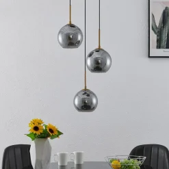 hængelampe Jurian, 32 cm, 3 lyskilder, bronze, røg, glas^Lindby Sale