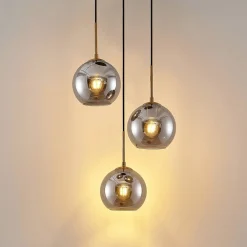 hængelampe Jurian, 32 cm, 3 lyskilder, bronze, røg, glas^Lindby Sale