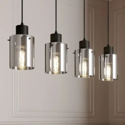 hængelampe Kourtney, 4 lyskilder, sort/grå, glas, E27^Lindby Sale