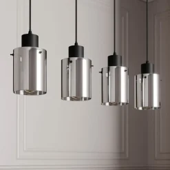 hængelampe Kourtney, 4 lyskilder, sort/grå, glas, E27^Lindby Sale