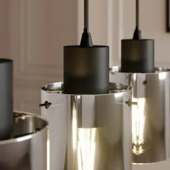 hængelampe Kourtney, 4 lyskilder, sort/grå, glas, E27^Lindby Sale