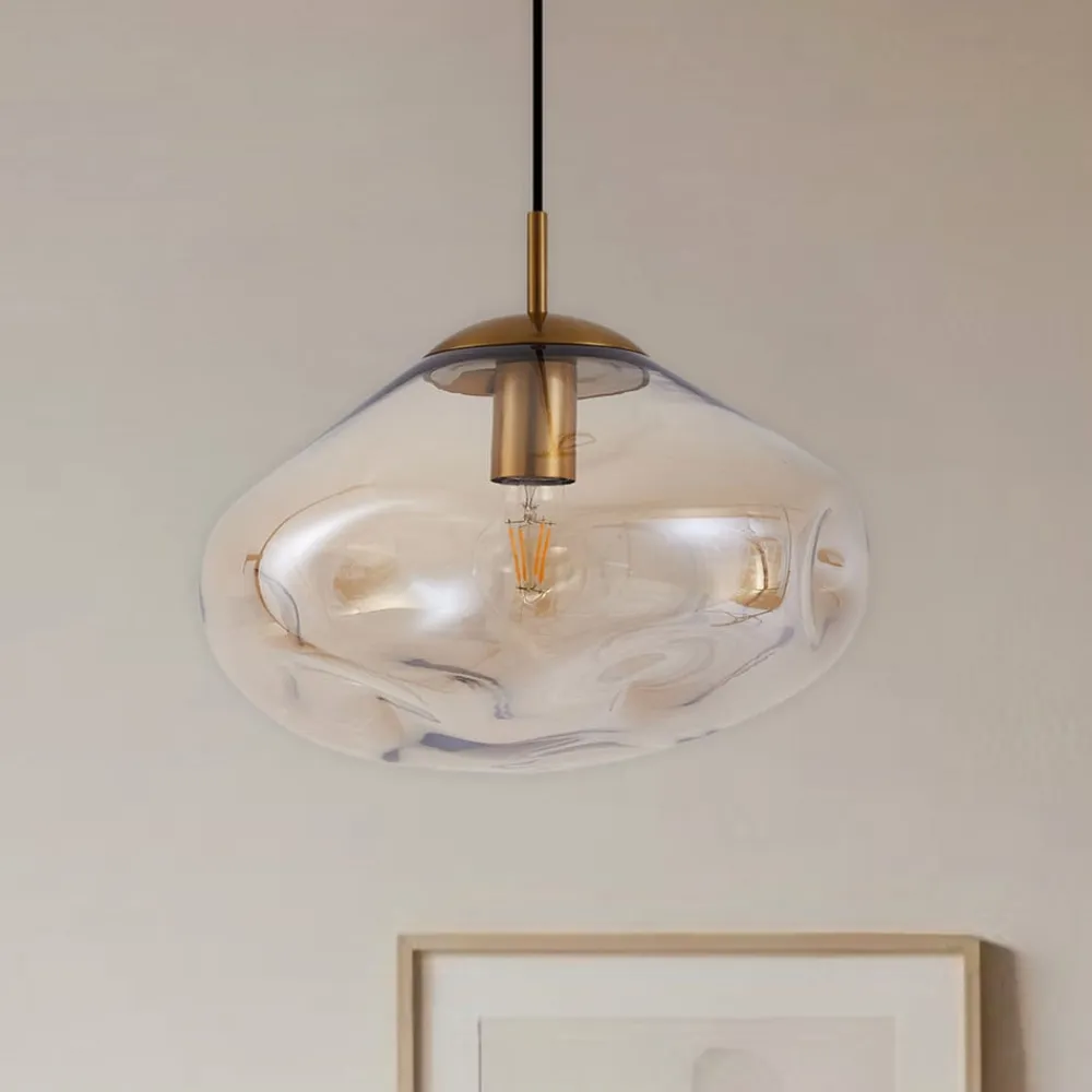 Lindby hængelampe Lelia, ravfarvet, glas, Ø 35 cm