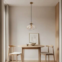 Lindby hængelampe Lelia, ravfarvet, glas, Ø 35 cm