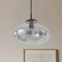 Lindby Pendellamper>hængelampe Lelia, røggrå, glas, Ø 35 cm