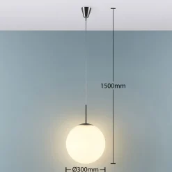 Lindby hængelampe Marike, Ø 30 cm, hvid, glas, kugle, E27